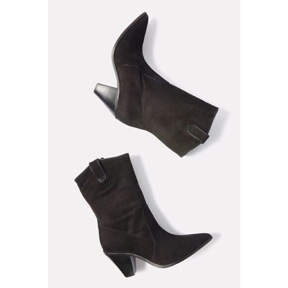 Schutz Women's Black Mackie Nubuck Leather Mid Block Western Booties Size 9 NWOT - Picture 3 of 11